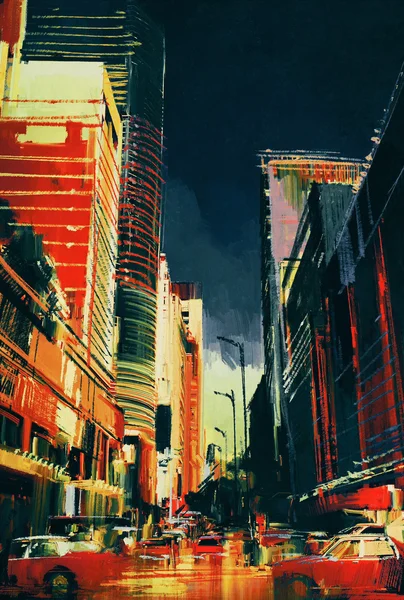 Барвистий живопис міської вулиці з офісними будівлями — стокове фото
