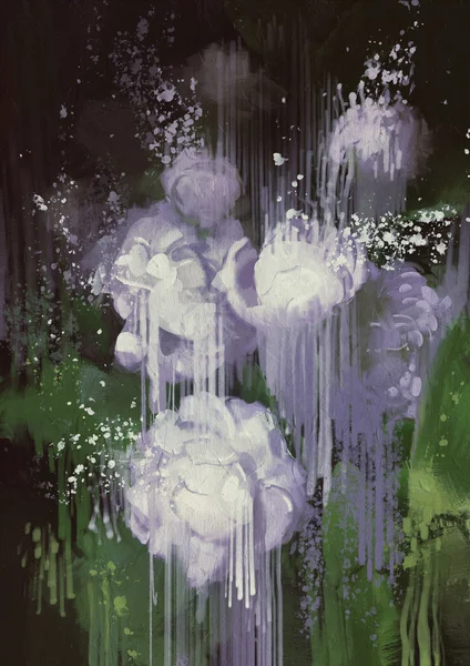 Pintura goteando de flores blancas — Foto de Stock