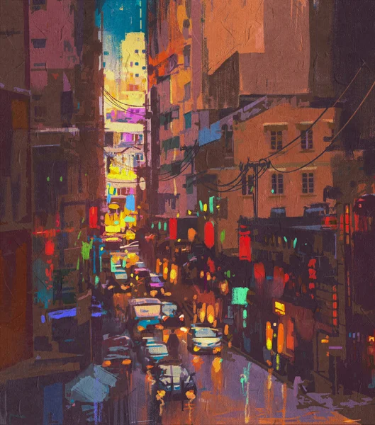 街の明かりは、夜のトラフィック — ストック写真