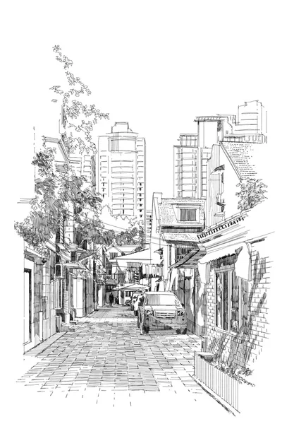 Freehand sketch of old street — Stock Photo, Image