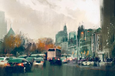 Şehir cadde görünümü ile trafik, Shanghai Bund