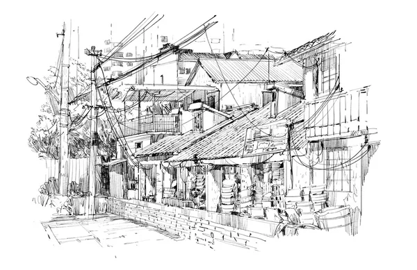 Croquis à main levée de vieux bâtiments en Chine — Photo