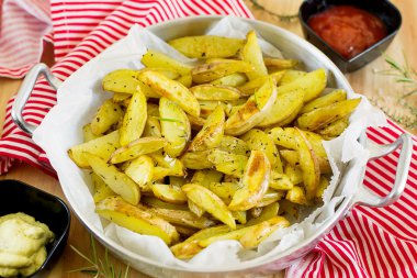 Otlar ile kavrulmuş patates dilimleri