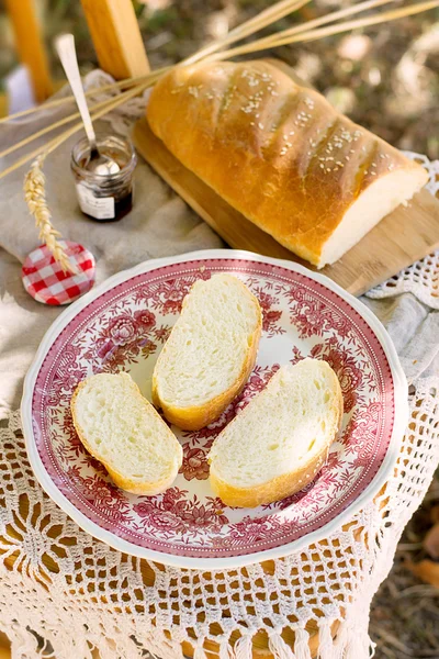 White bread with butter for breakfast — Stock Photo, Image
