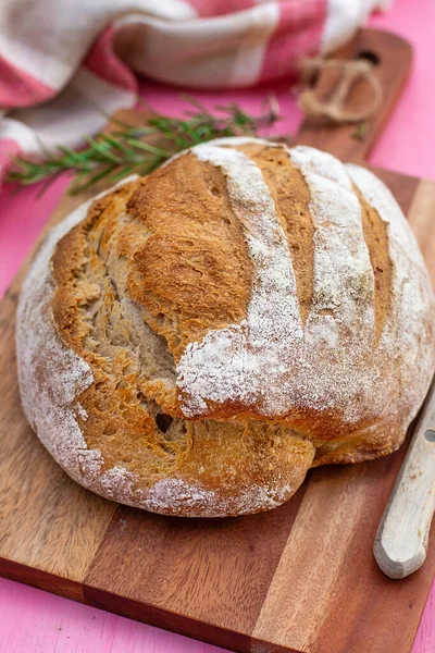 Homemade Sourdough Bread Served Cutting Board Rosemary — Stock Photo, Image