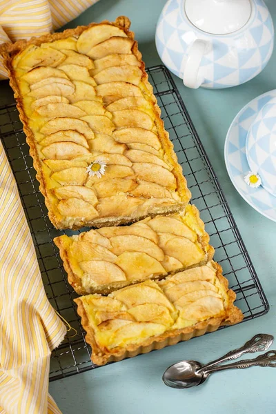 French sweet apple pie tart with ricotta filling and apples