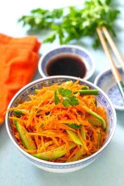 Korean-style salad with carrots and cucumbers and soy sauce