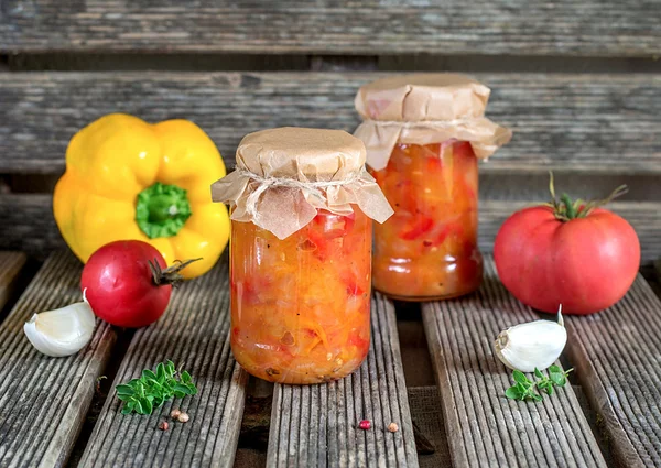 Canned tomato stew salad with sweet pepper Lecho — Stock Photo, Image