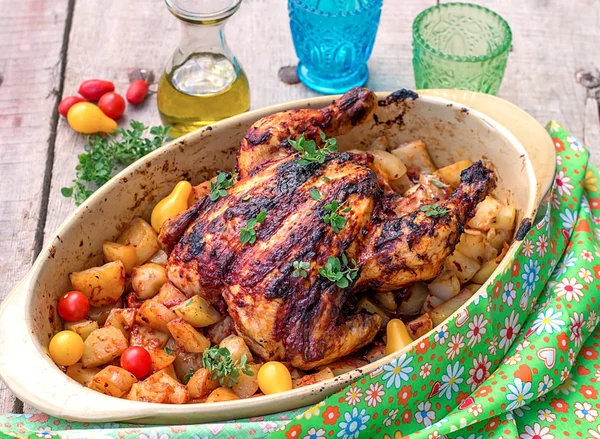 Kızarmış tavuk ve patates.