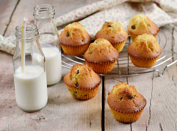 Schokoladenchips Muffins mit Milch — Stockfoto