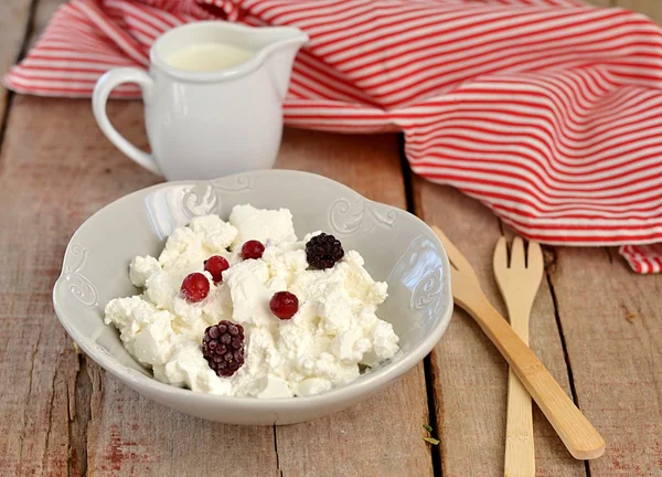 Queso cottage casero con bayas frescas — Foto de Stock