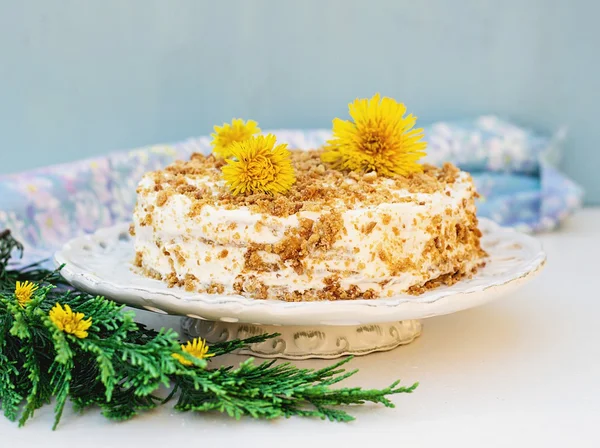 Torta al miele a strati con crema chantilly — Foto Stock