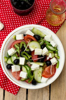 Greek salad bulgarian salad with summer vegetables, olives and f clipart