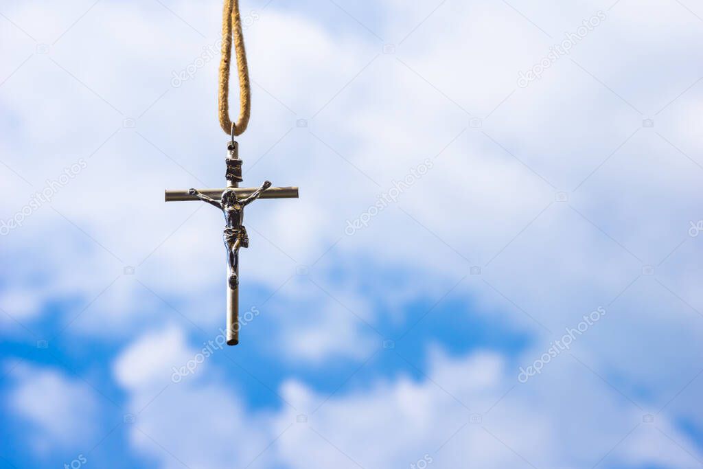 crucifix jesus christ symbol sky and clouds easter crucifixion sign concept copy space