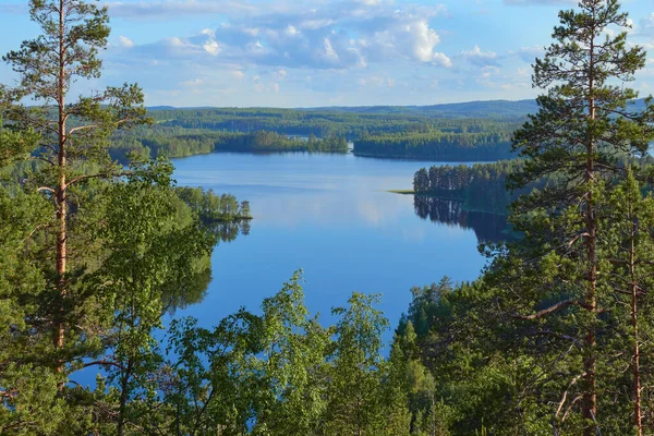 Vista Verão Montanha Neitvuori Finlândia Para Lago Floresta — Fotografia de Stock
