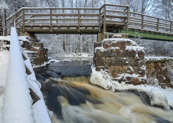 Los Rápidos Del Río Nukarinkoski Vantaanjoki Nurmijarvi Invierno Finlandia — Foto de Stock