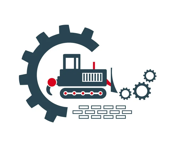 Şirket ve kuruluşların inşaat işleri için özel ekipman buldozerinin simgesi ve logosunun vektör çizimi. Çekici ekipman.