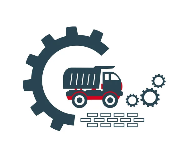 トラックのアイコンとロゴのベクトルイラスト 企業や組織の建設作業のためのダンプトラック 自動車工学 — ストックベクタ