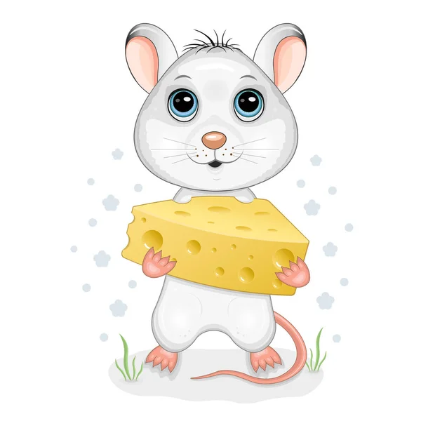 Vector Illustration Mouse Cheese — Stock Vector