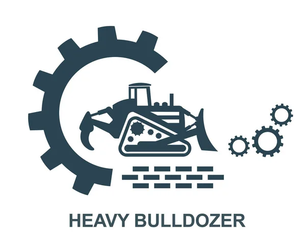 Ağır bir buldozerin simgesi ve logosunun vektör çizimi. İnşaat işleri için ekipman. Traktör