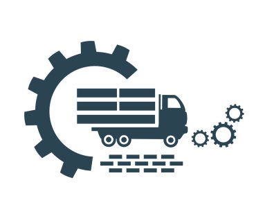 Logonun vektör çizimi, kamyon simgesi. Beyaz bir arkaplanda izole edilmiş.