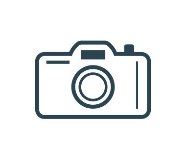 Vektör video simgesi, ince çizgiden yapılmış fotoğraf makinesi. 