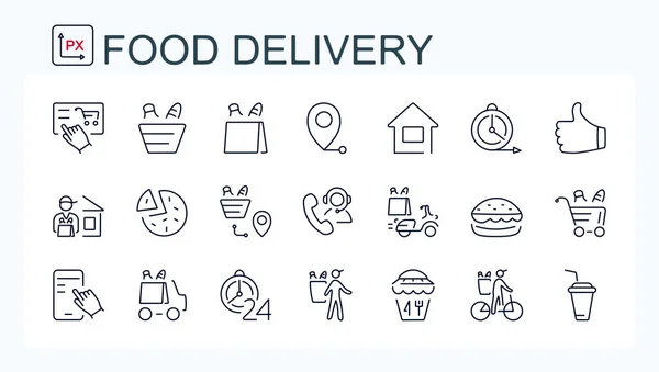 Set Vector Web Icons Internet Online Ordering Delivery Food Goods — Stock Vector