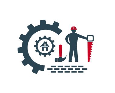 Sanayi, inşaat ve onarım işleri için vektör illüstrasyonu, logo, simge.