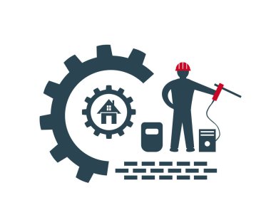 Sanayi, inşaat ve onarım işleri için vektör illüstrasyonu, logo, simge.
