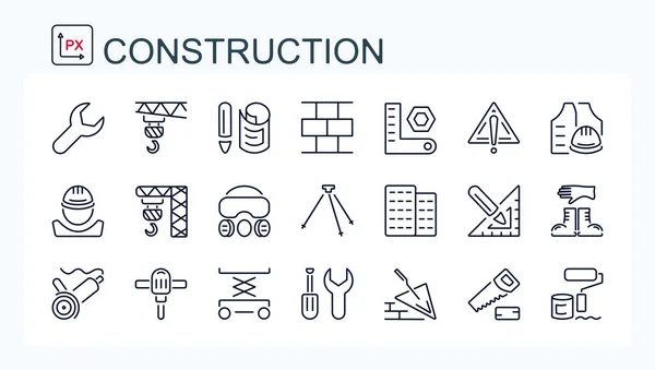 Una Serie Illustrazioni Vettoriali Icone Lineari Lavori Costruzione Riparazione Attrezzature — Vettoriale Stock