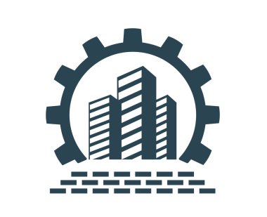 Vektör illüstrasyon, şehir tipi evlerin logo simgesi. Gayrimenkul ve sanayi.