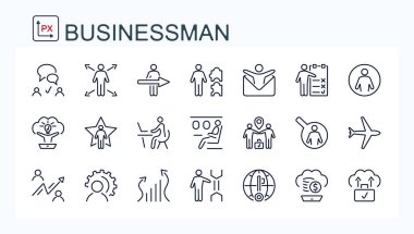 İnce çizgi, iş, takım çalışması, finans ve stratejiden bir grup vektör web simgesi. İnsanlar.