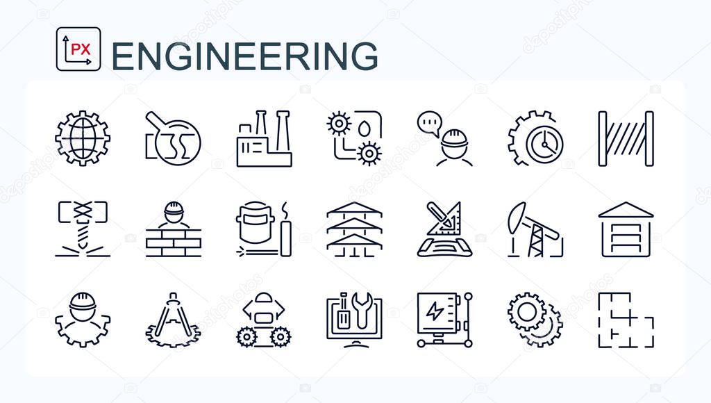 A set of vector icons from the field of construction, industry and mechanical engineering. Isolated.