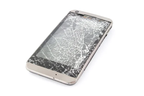 Gebroken mobiele slimme telefoon. Geïsoleerd op wit. — Stockfoto