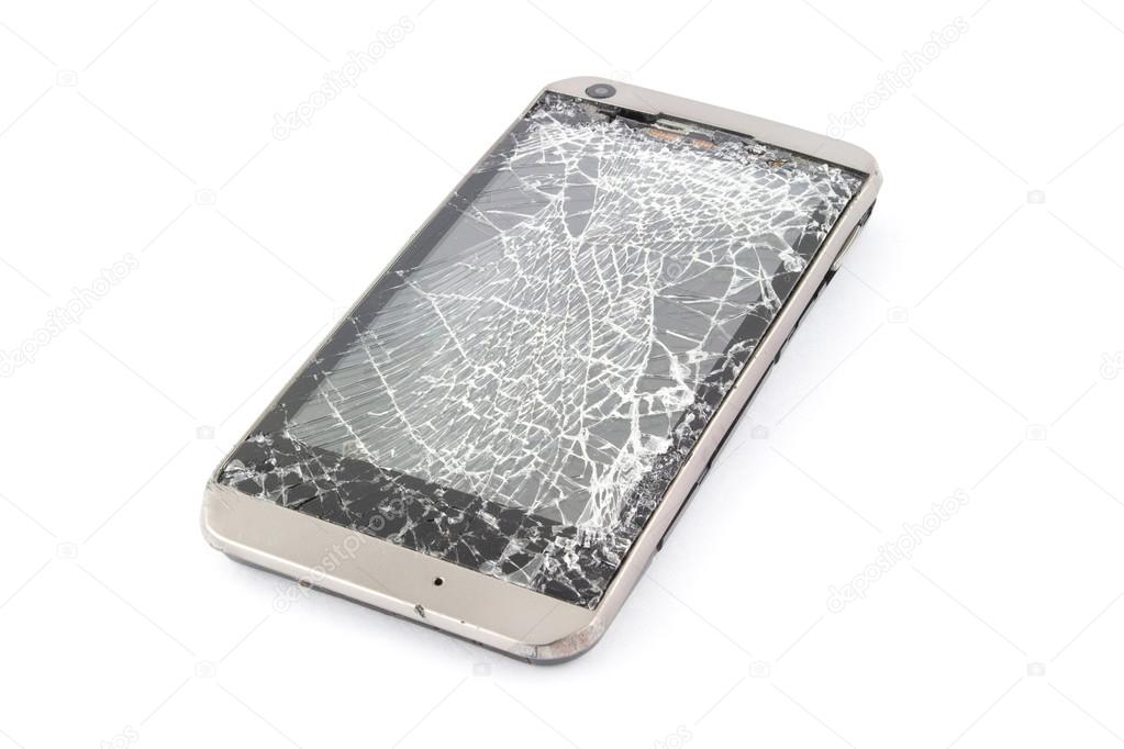 broken mobile smart phone. Isolated on white.