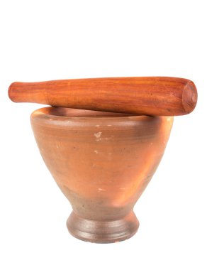 Kil harç ve havaneli beyaz arka plan üzerinde