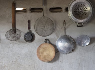 mutfak eşyaları çimento duvara asmak