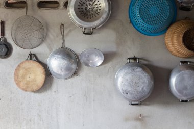 mutfak eşyaları çimento duvara asmak