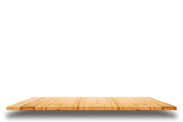 Prateleira de madeira no fundo branco . — Fotografia de Stock