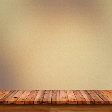 Boş tablosunun üst kısmındaki ahşap kahverengi degrade arka plan üzerinde. 