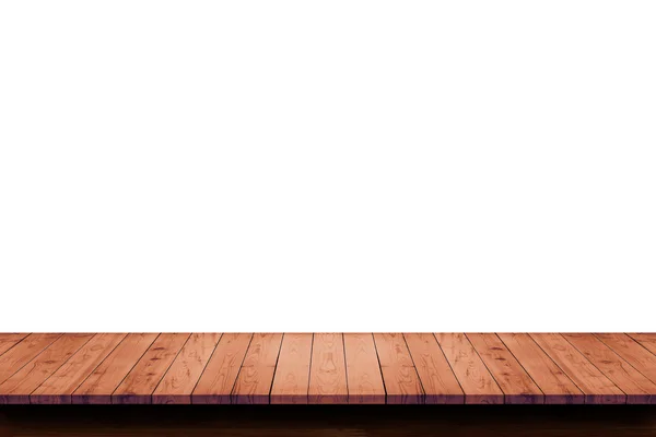 Порожній верх дерев'яного столу ізольовано на білому тлі . — стокове фото