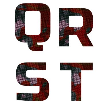 Kırmızı ve siyah kumaş dokusu ile İngilizce alfabe.