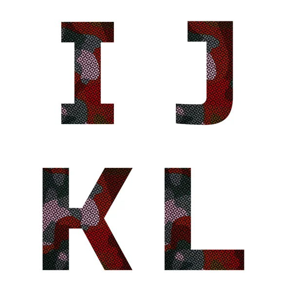 Alfabeto inglés con textura de tela roja y negra . — Foto de Stock