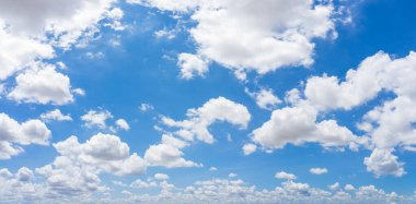 Panorama mavi gökyüzü ve gün ışığı ile bulutlar doğal arka plan.