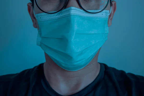 Gros Plan Homme Asiatique Portant Masque Contre Coronavirus Covide — Photo