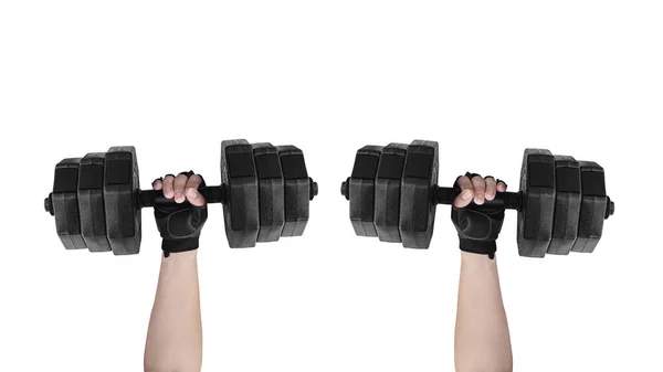 Shoulder Press Exercise Hands Holding Dumbbells Isolated White Background — Zdjęcie stockowe