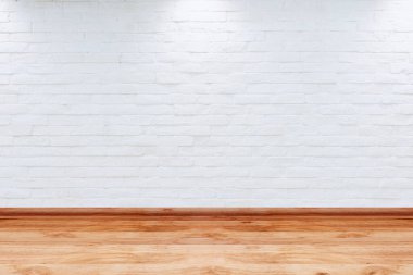 Beyaz tuğla duvar ve ahşap döşeme desenli tasarım için oda içi mahsulü..