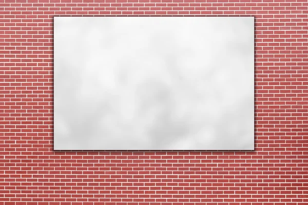 Cartaz de papel dobrado em branco pendurado na parede de tijolo vermelho — Fotografia de Stock