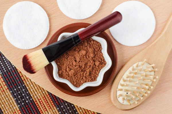 Cocoa Powder Bowl Preparing Face Body Mask Homemade Beauty Treatment — Stock Photo, Image