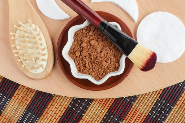 Kakao Tozu Yüz Saç Maskesi Hazırlamak Için Yapımı Güzellik Spa — Stok fotoğraf